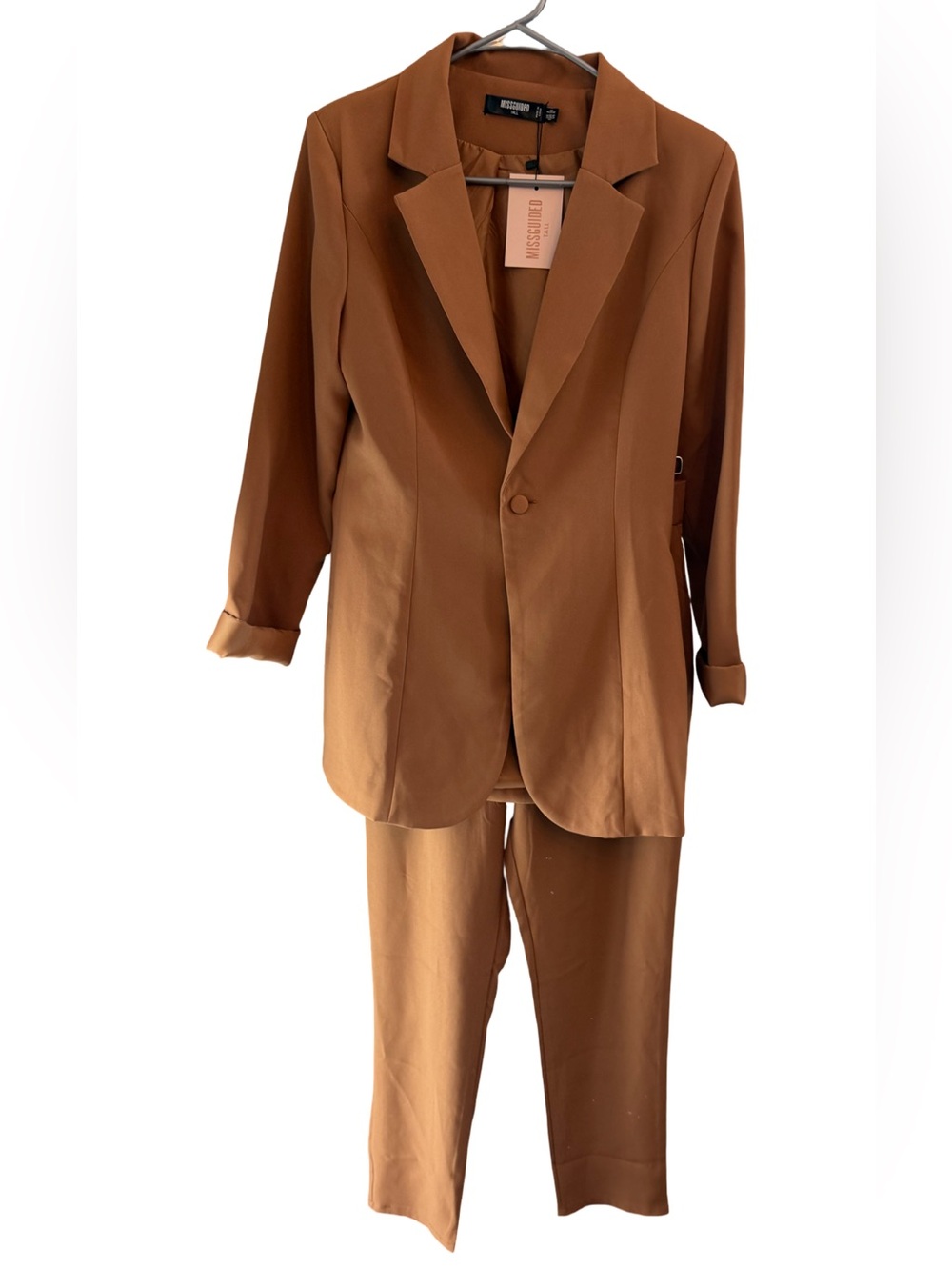 Missguided Tall Camel Brown Blazer Pants Suit Set US 4/6 NWT